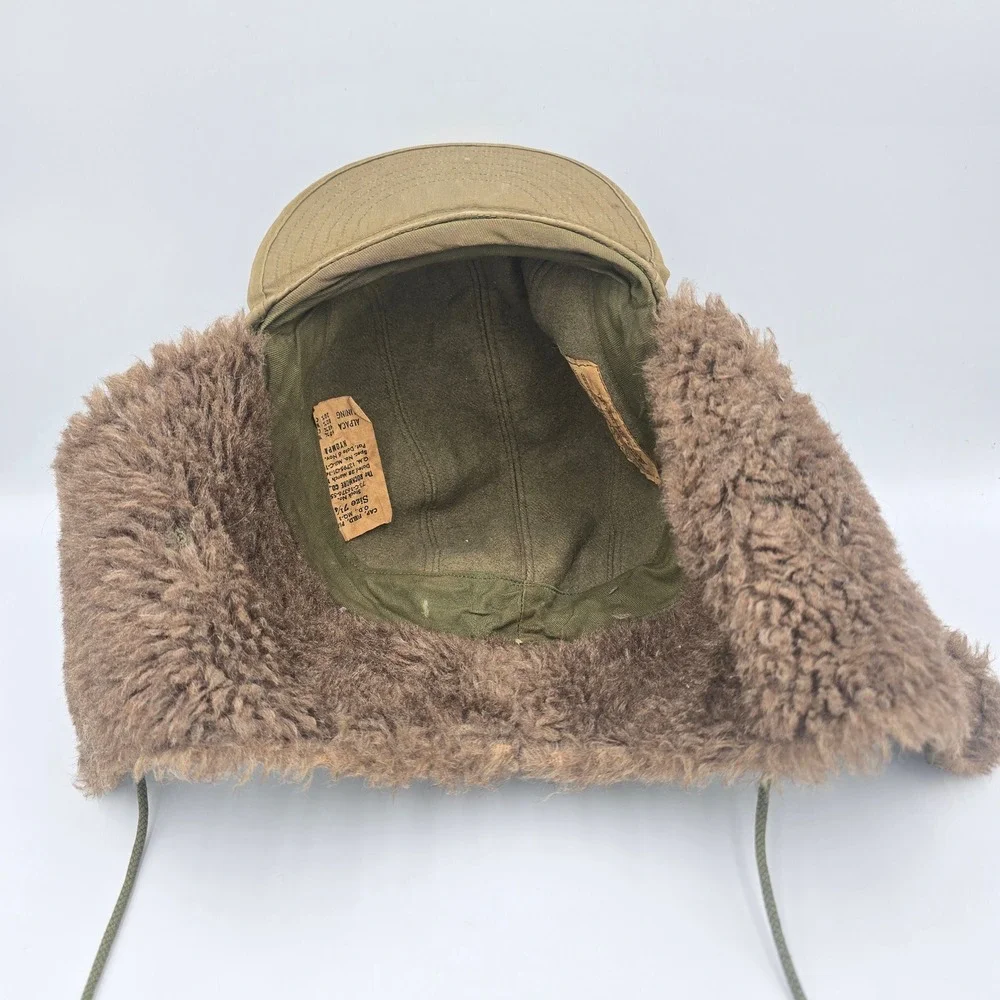 US Military M-1951 Korean War Era OD Pile Field Cap M51 Cold Weather Size 7 1/4